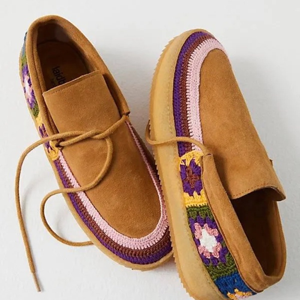 Free People Tan Suede Crochet Accent Wallabee Shoes